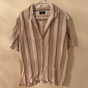 Men's Casual Beige Striped Button Down Shirt